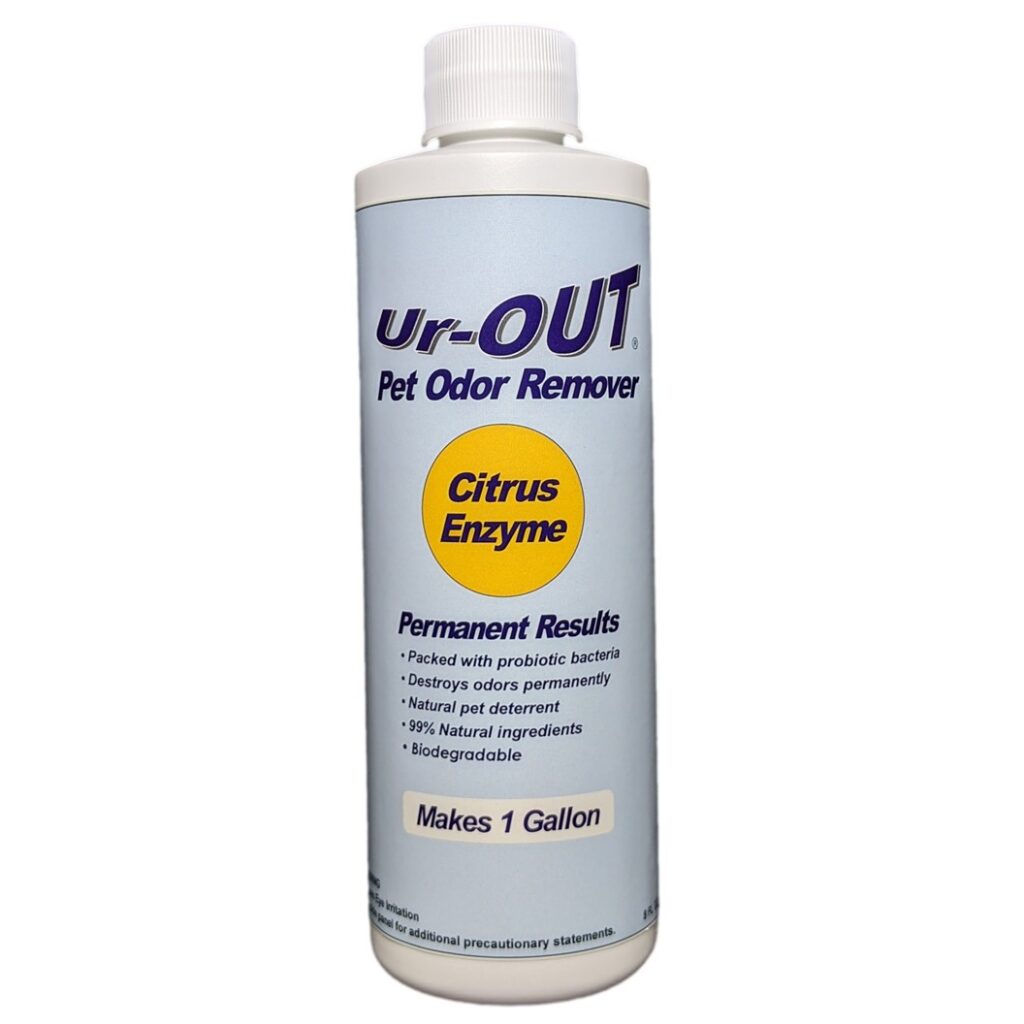 Ur-OUT® Pet Urine Odor Remover, Concentrated 8 oz. bottle of Probiotic Bacterial Enzymes Makes 1 Gallon Urine Odor Treatment.