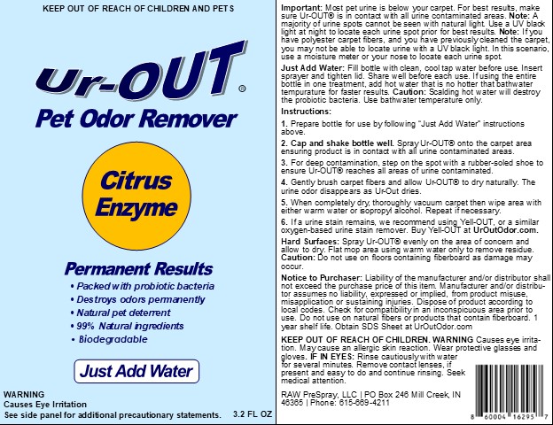 Ur-OUT® Pet Urine Odor Remover, Just Add Water, Spray Bottle Label Instructions.