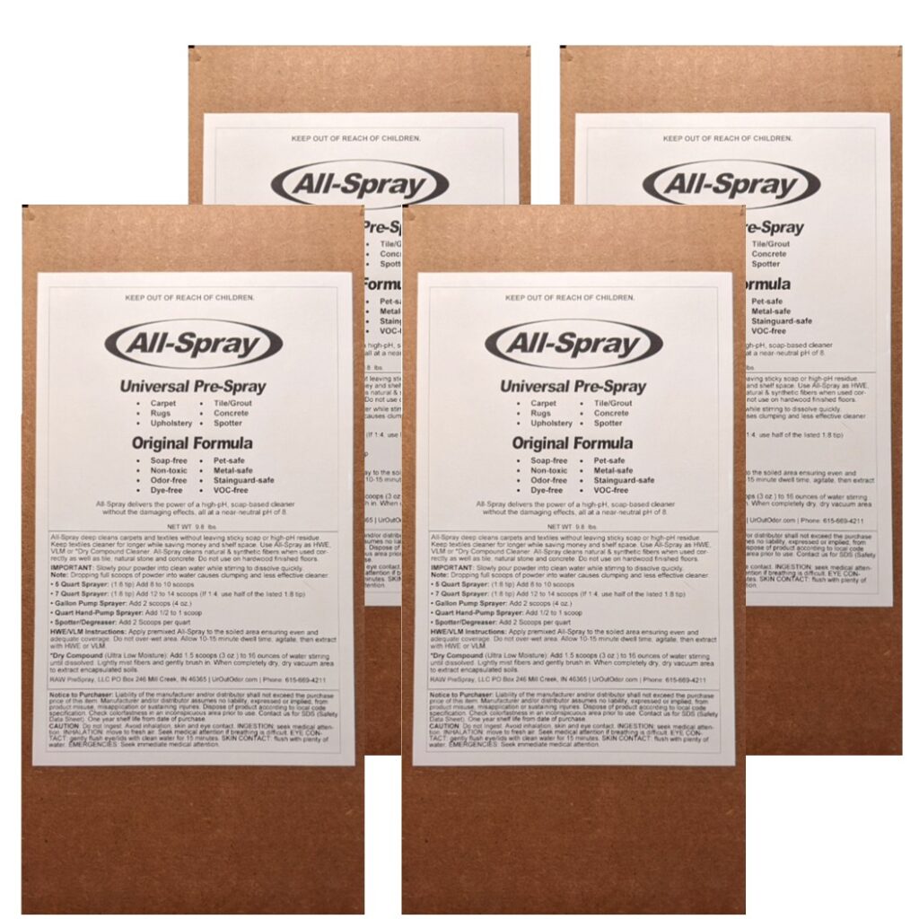 All-spray carpet pre-spray four ten pound boxes.