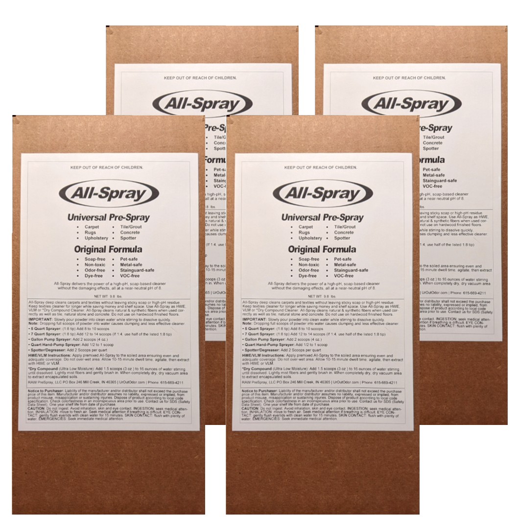 All-spray carpet pre-spray four ten pound boxes.